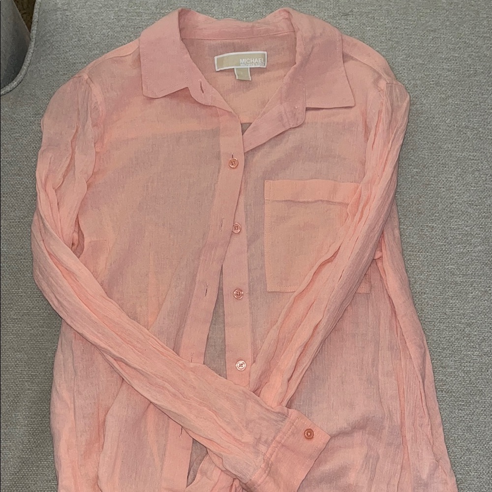 Michael Kors Coral Sheer Button-Up Blouse